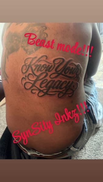 Script + Black & Grey lettering tattoo on Ribs by SynSity_Inkz on TattMe
