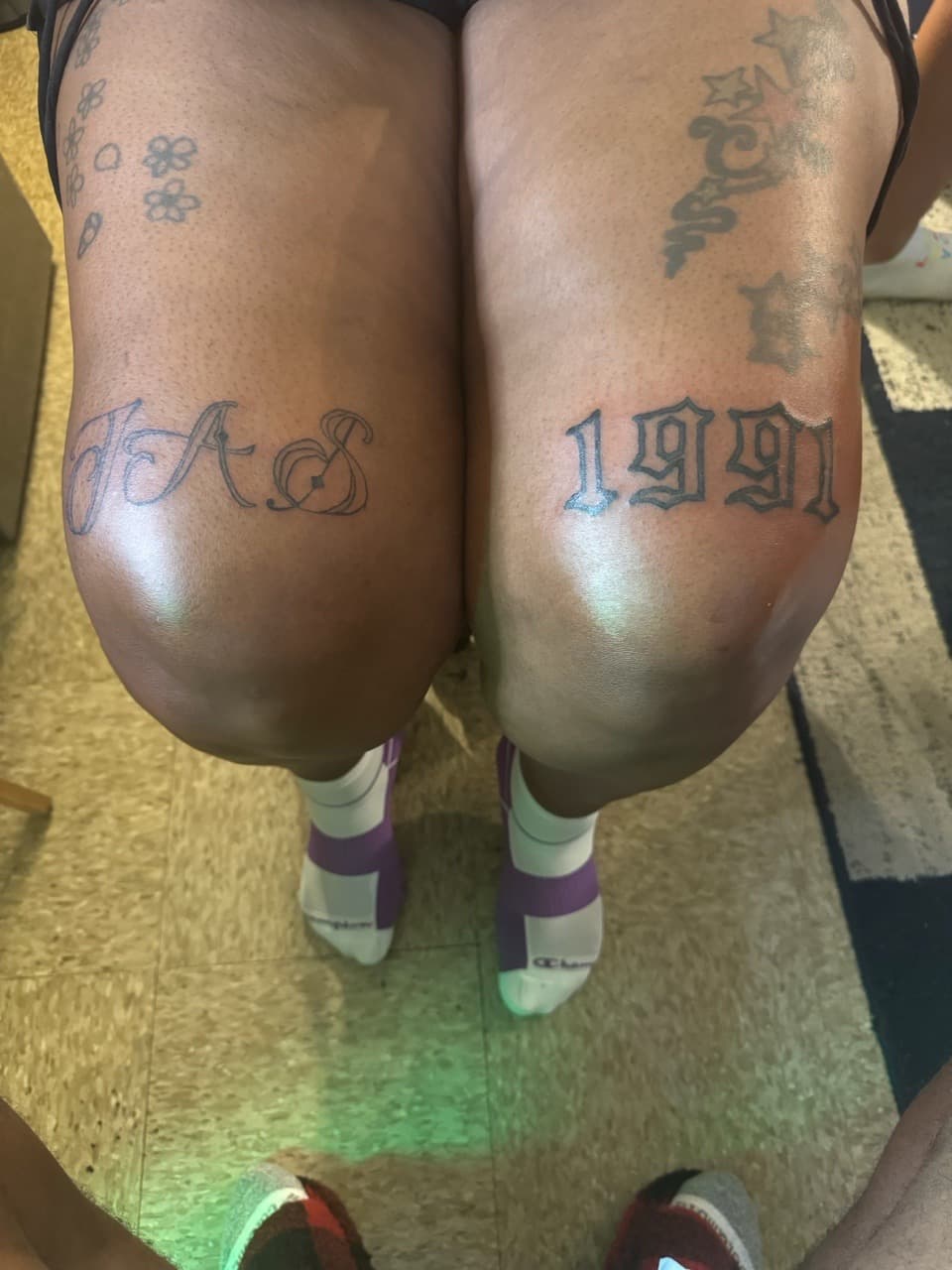 Lettering + Script letters tattoo on Knee by SynSity_Inkz on TattMe