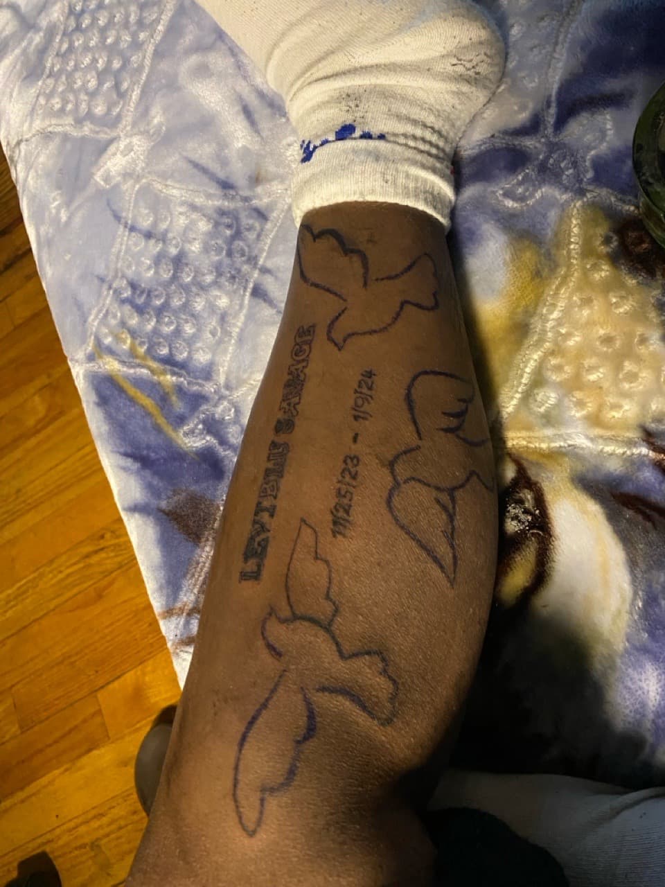 Line-work + Lettering doves tattoo on Calf by THE_KREATERZ on TattMe