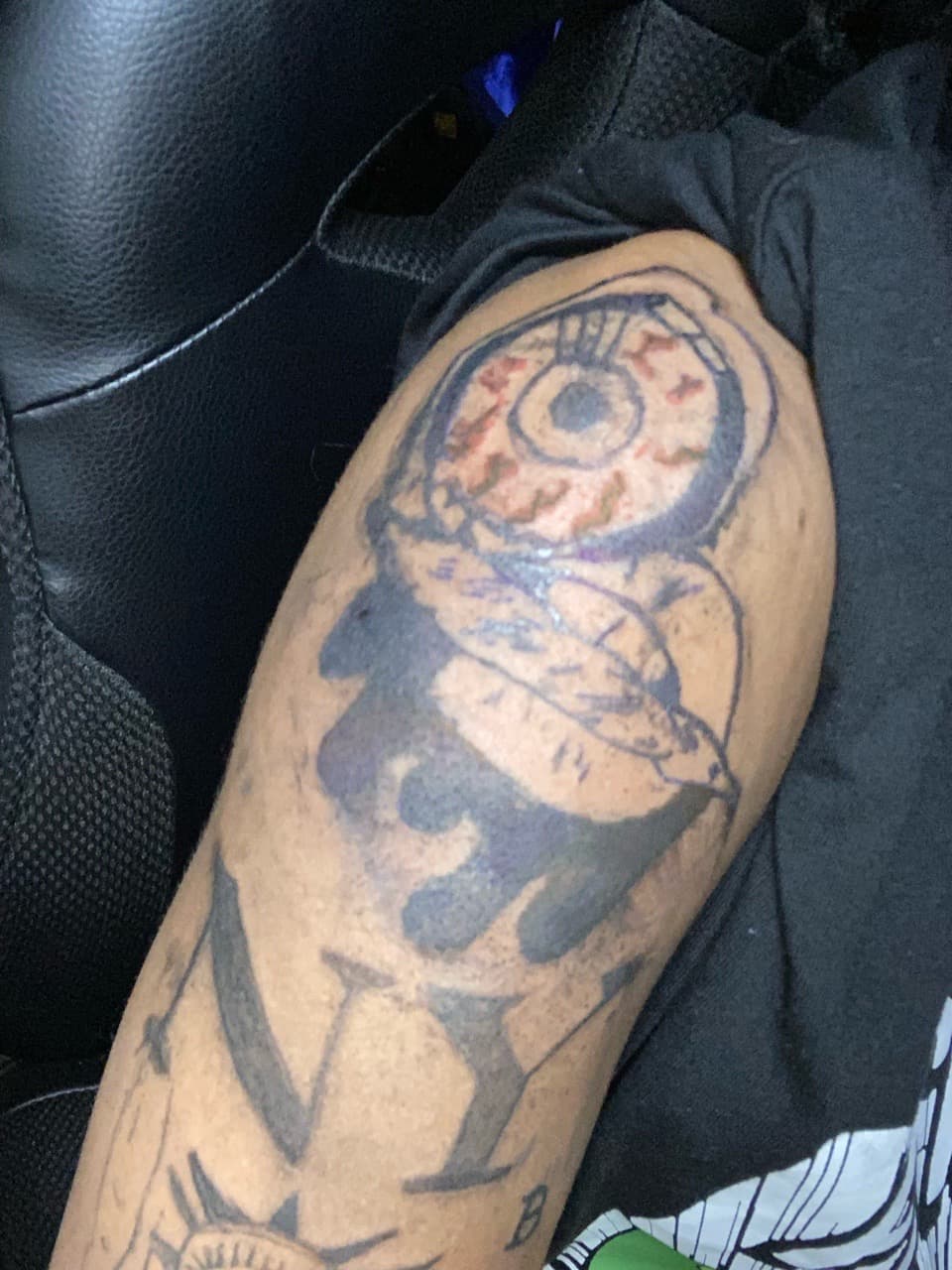 Sketchy + Lettering eye tattoo on Upper Arm by THE_KREATERZ on TattMe