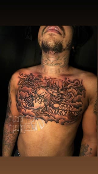 Black & Grey + Chicano clown masks tattoo on Chest by Artbydabee on TattMe