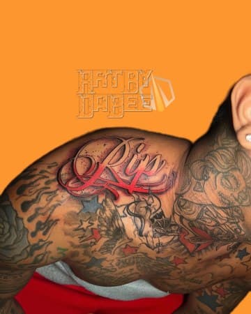 Lettering + Script name tattoo on Shoulder by Artbydabee on TattMe