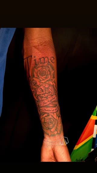 Black & Grey + Floral time tattoo on Forearm by Artbydabee on TattMe