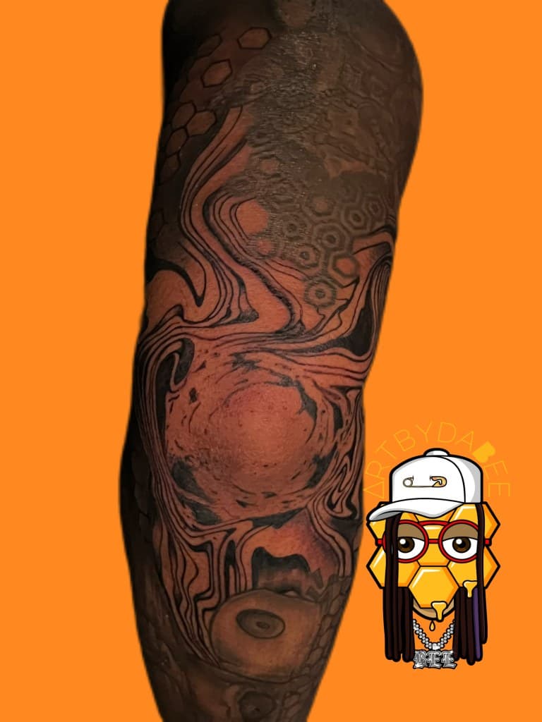 Black-work + Abstract swirls tattoo on Elbow by Artbydabee on TattMe