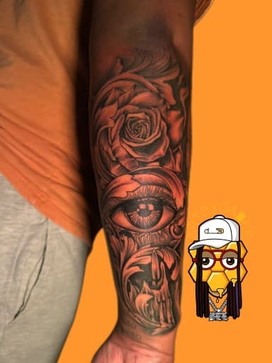 Black & Grey + Illustrative eye tattoo on Forearm by Artbydabee on TattMe