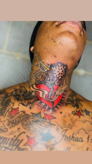 Color + Neo-Traditional heart tattoo on Neck (Front) by Artbydabee on TattMe