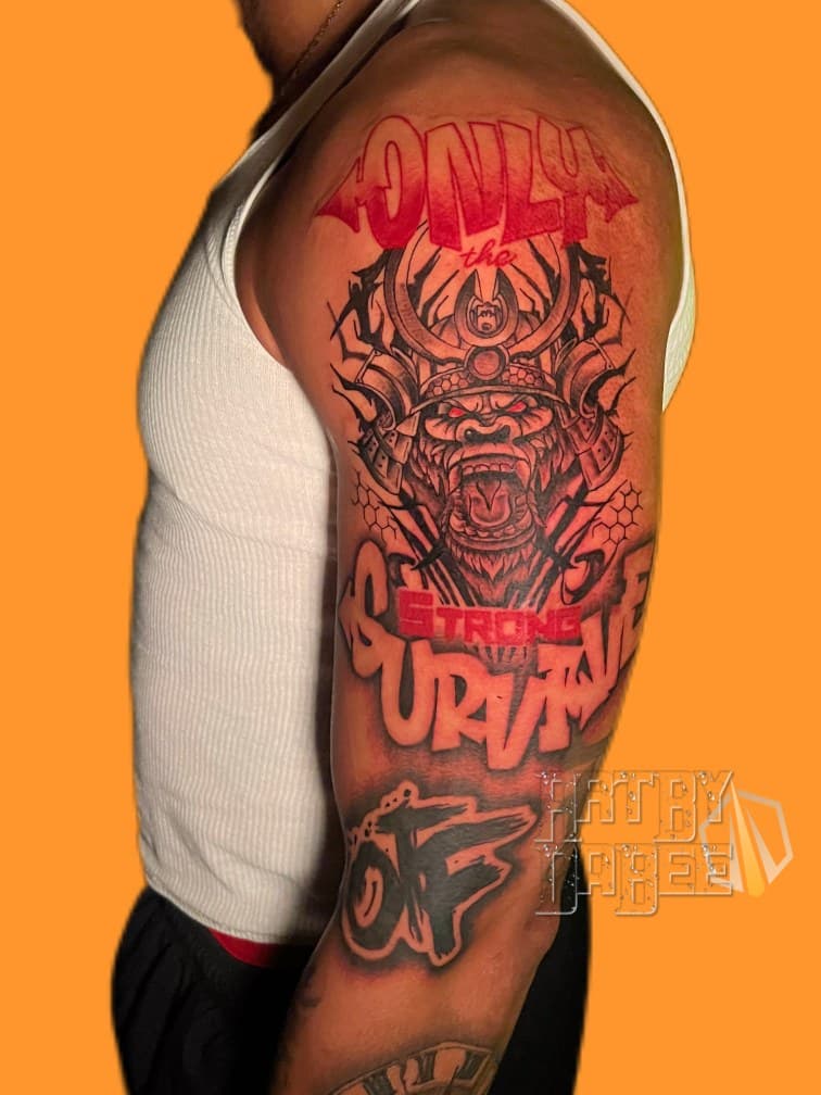 Black & Grey + Color gorilla tattoo on Upper Arm by Artbydabee on TattMe