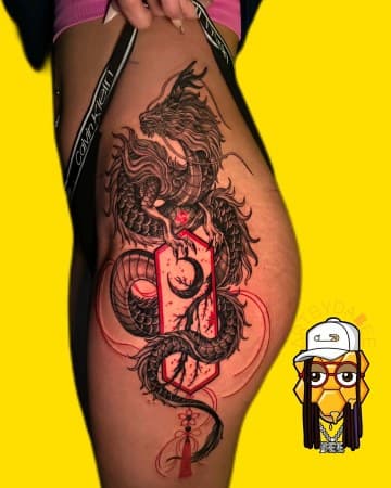 Japanese + Neo-Japanese dragon tattoo on Hip by Artbydabee on TattMe