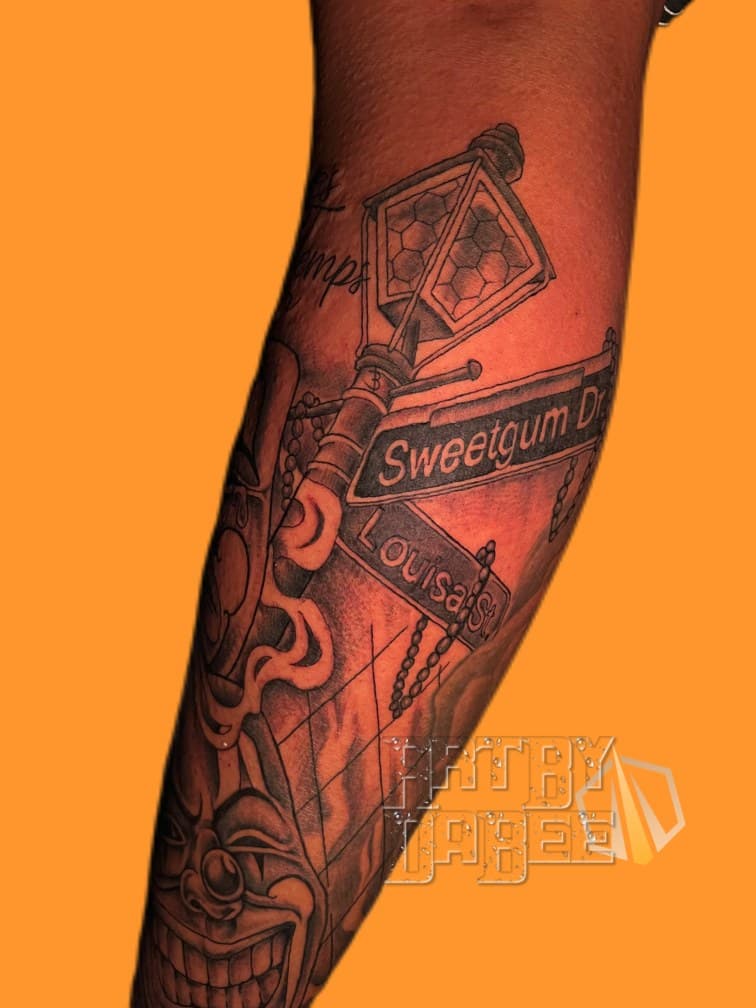Black & Grey + Chicano street signs tattoo on Forearm by Artbydabee on TattMe