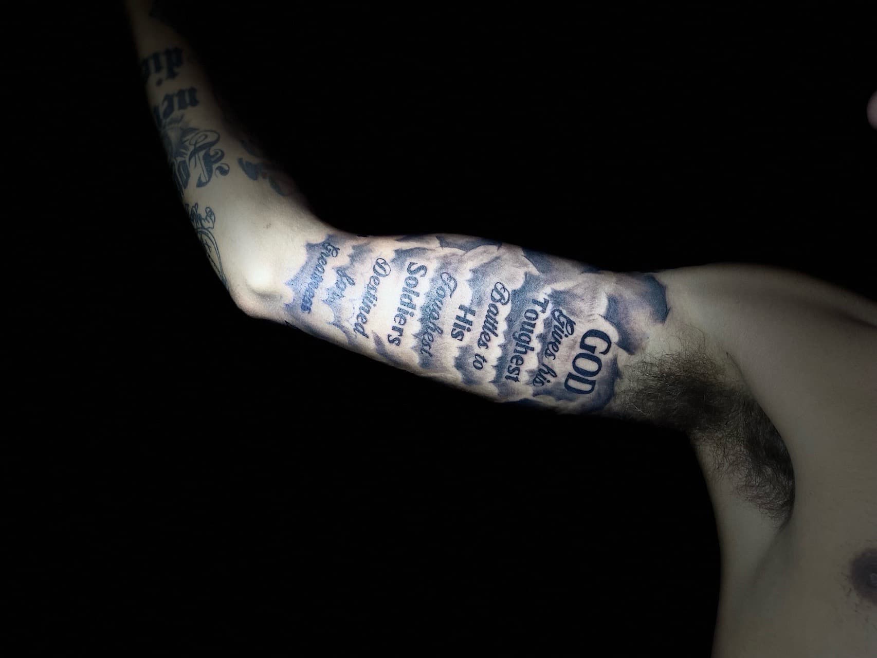 Lettering + Script quotes tattoo on Upper Arm by Pain_Ink on TattMe