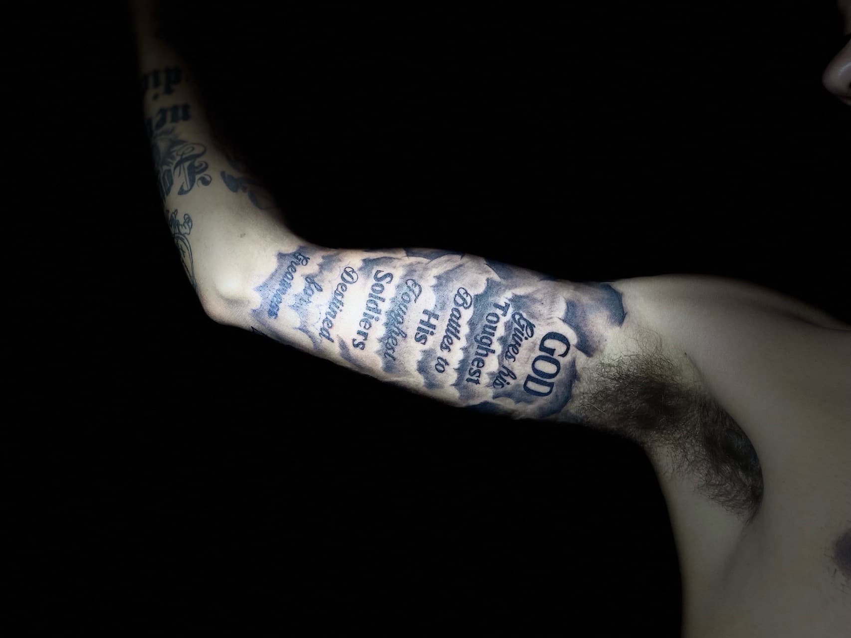 Lettering + Script quote tattoo on Upper Arm by Pain_Ink on TattMe