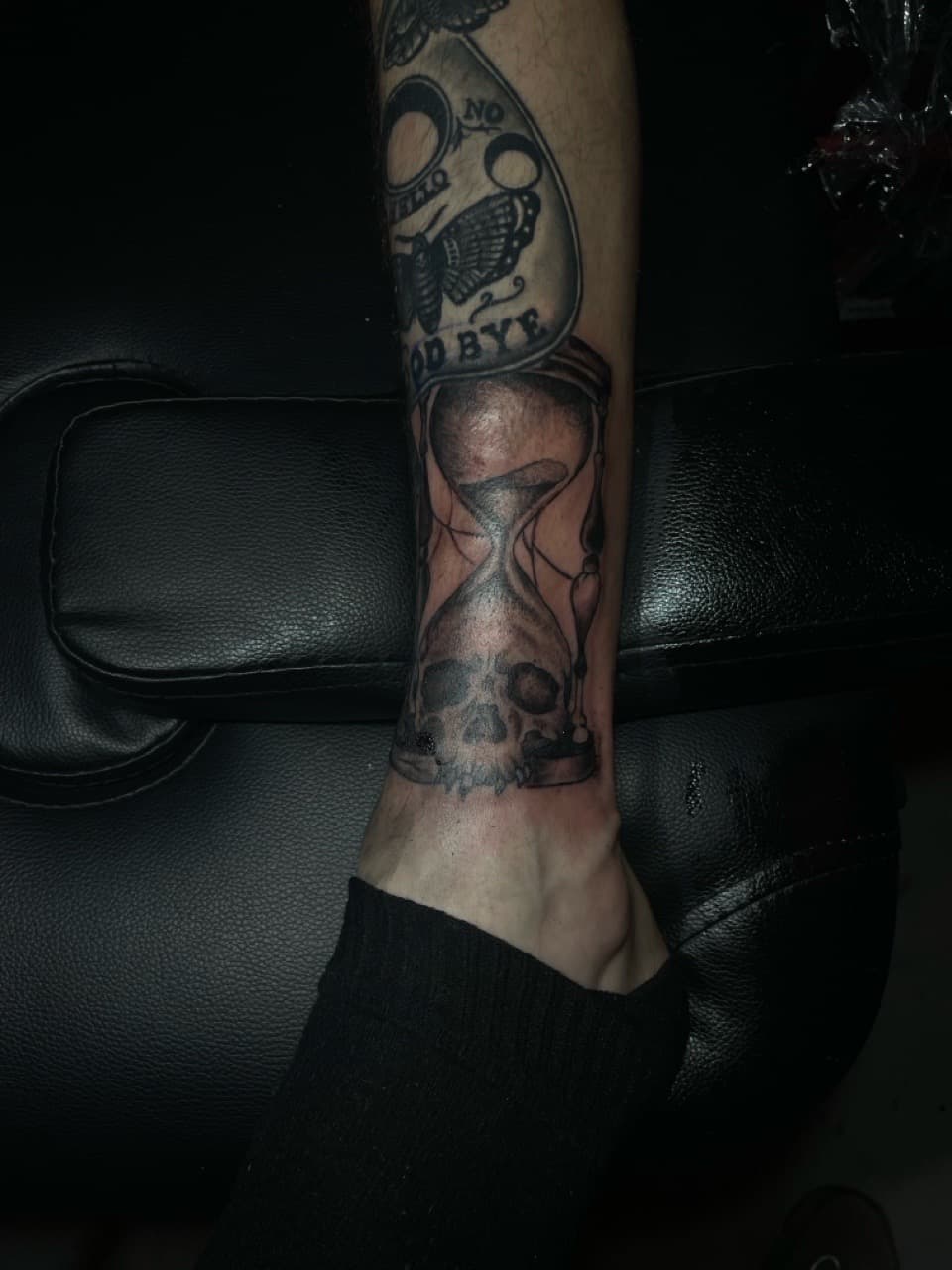 Black & Grey + Illustrative hourglass tattoo on Ankle by Pain_Ink on TattMe