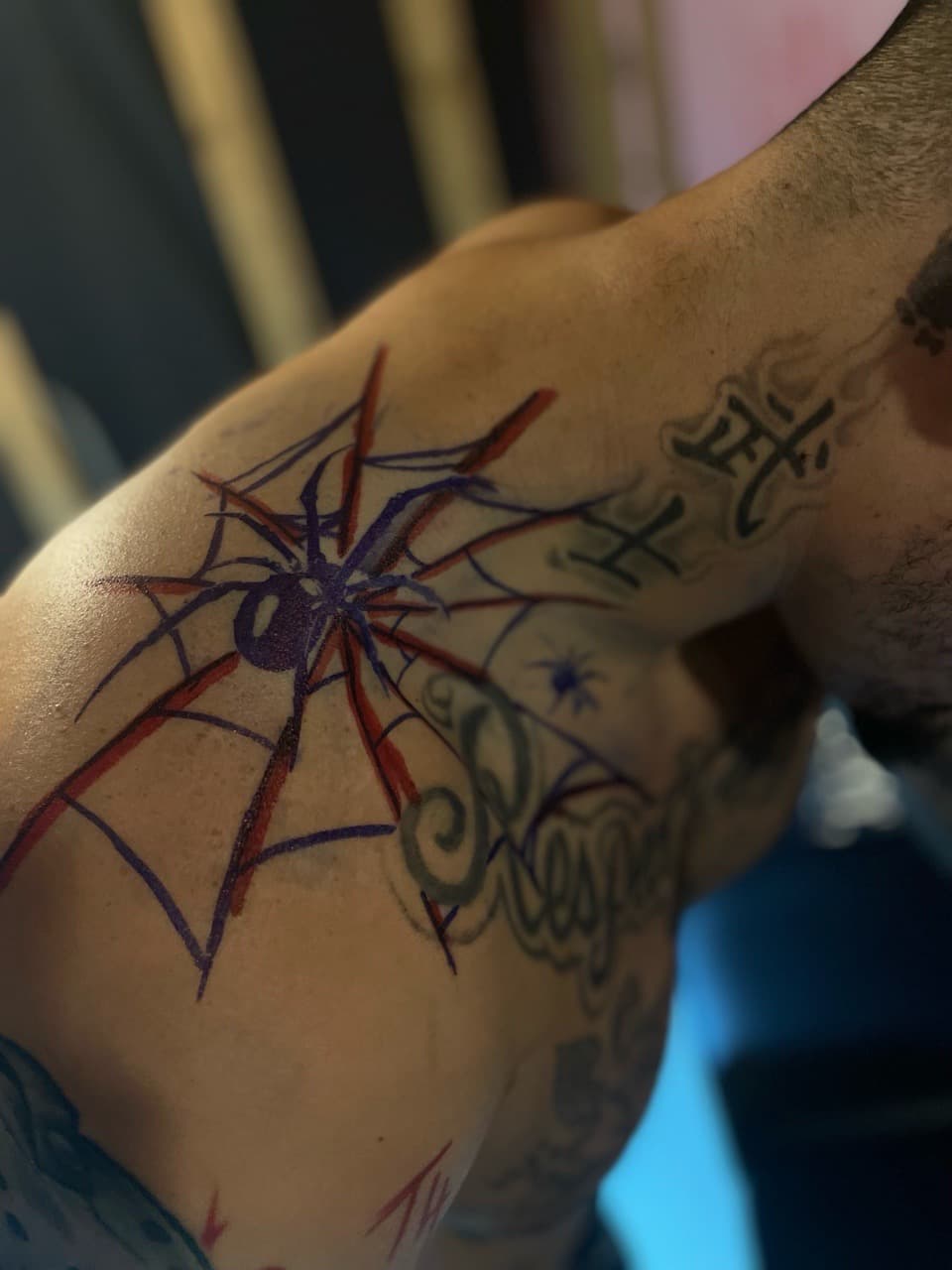 Black & Grey + Lettering spider tattoo on Shoulder by Pain_Ink on TattMe