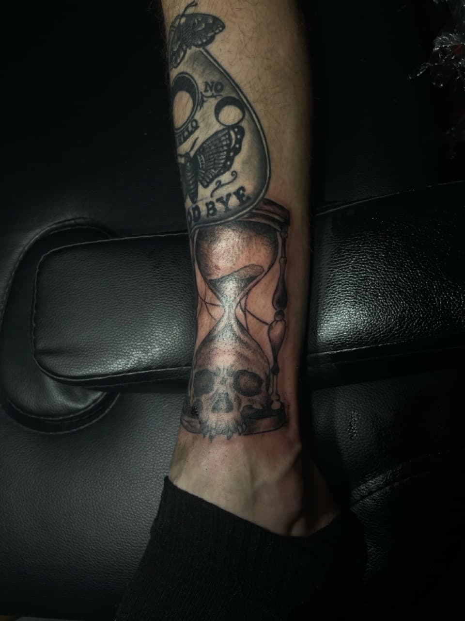 Black & Grey + Illustrative hourglass tattoo on Shin by Pain_Ink on TattMe