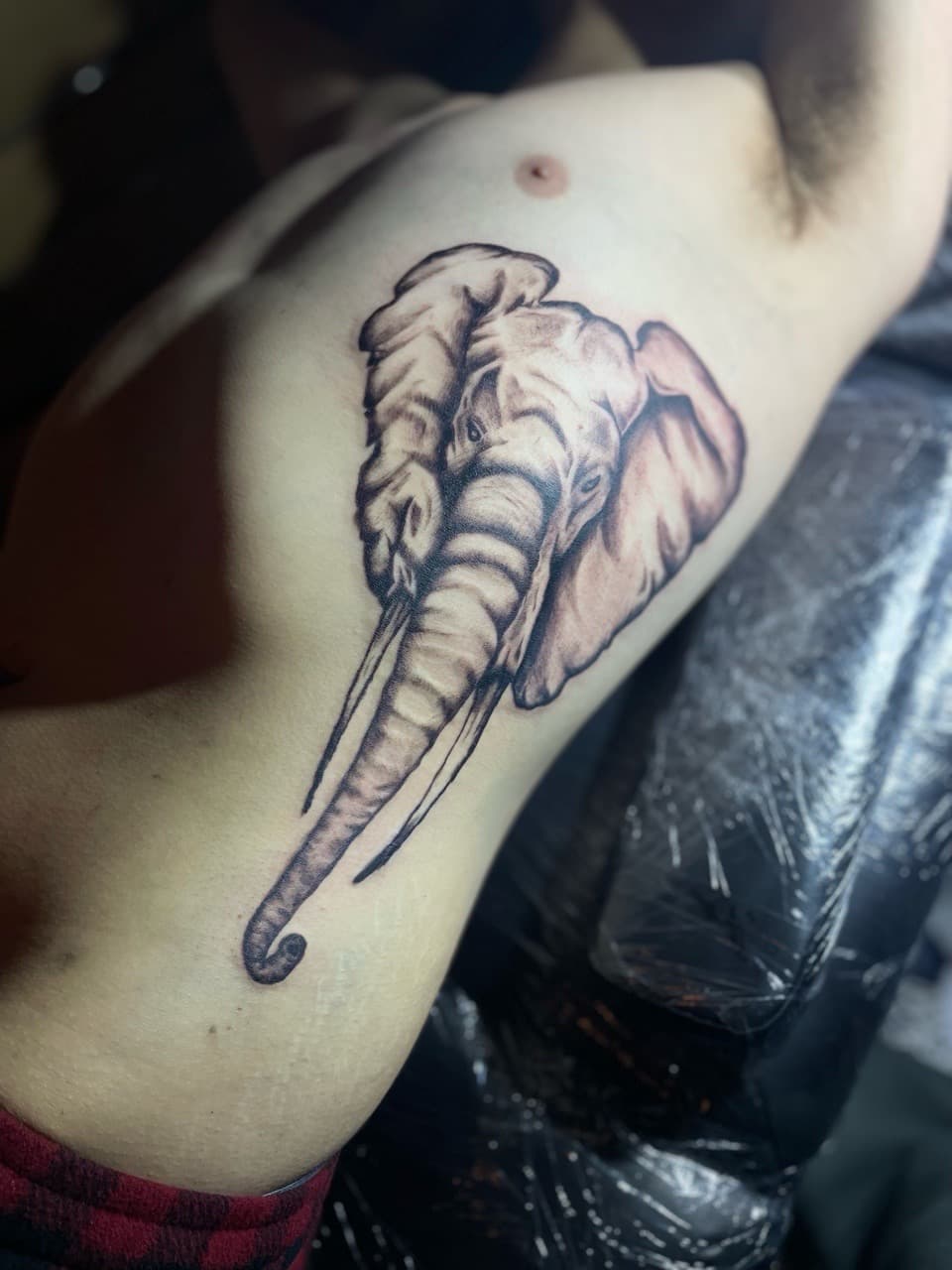 Black & Grey + Realism elephant tattoo on Ribs by Pain_Ink on TattMe