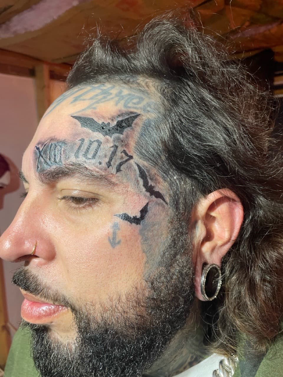 Black-work + Lettering bats tattoo on Face by Pain_Ink on TattMe