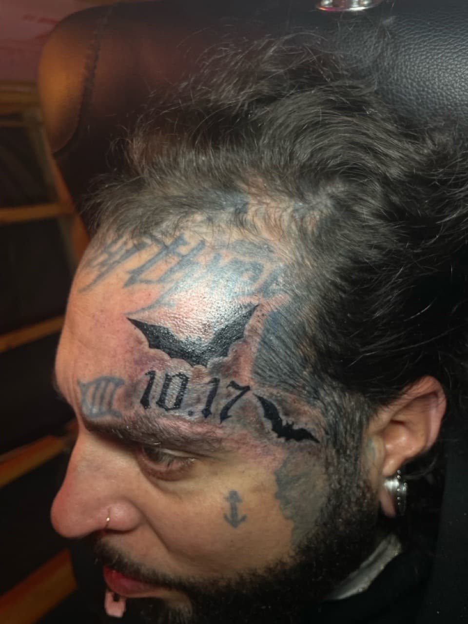 Black-work + Lettering bats tattoo on Face by Pain_Ink on TattMe