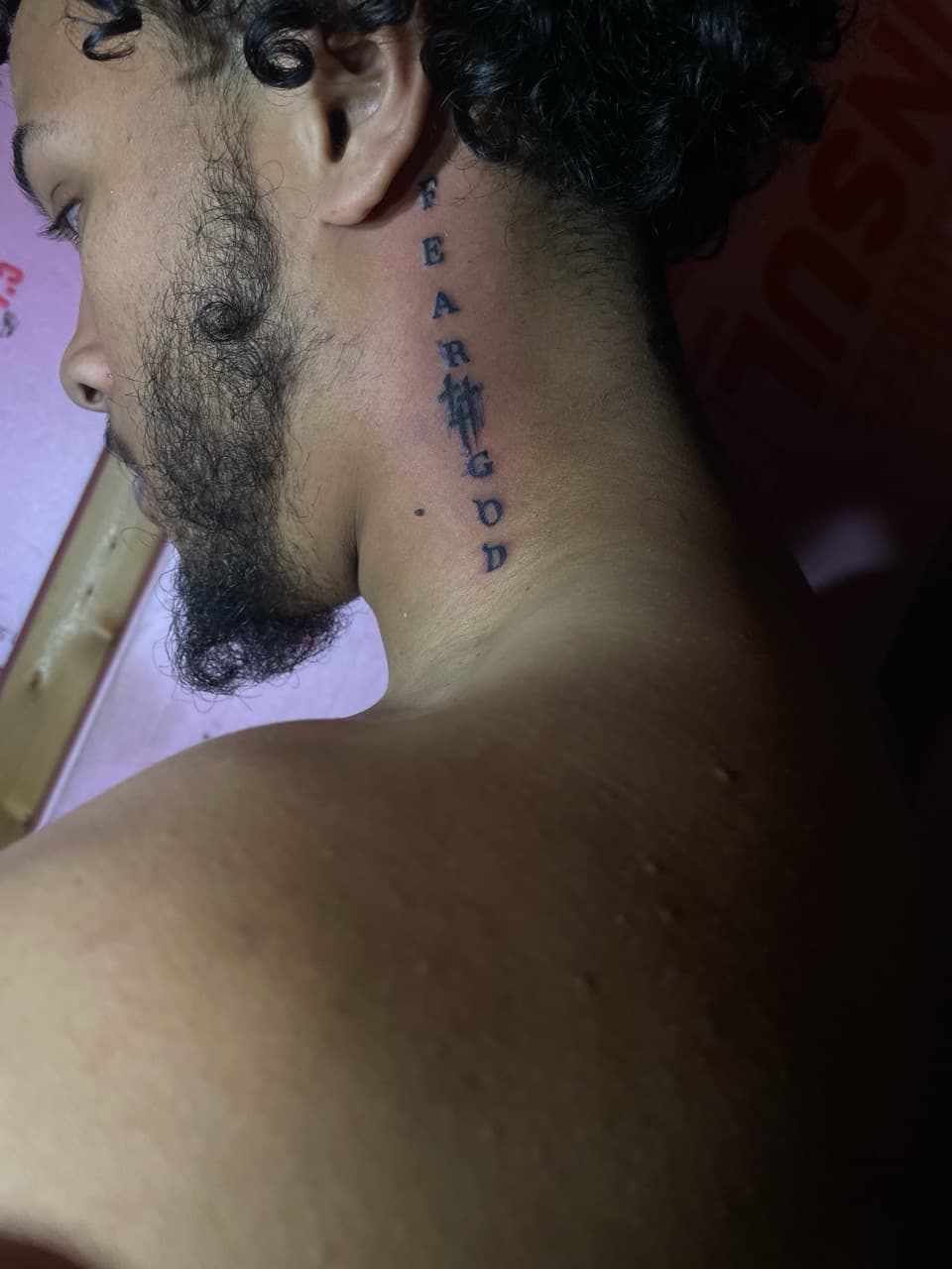 Lettering + Black-work words tattoo on Neck (Side) by Pain_Ink on TattMe