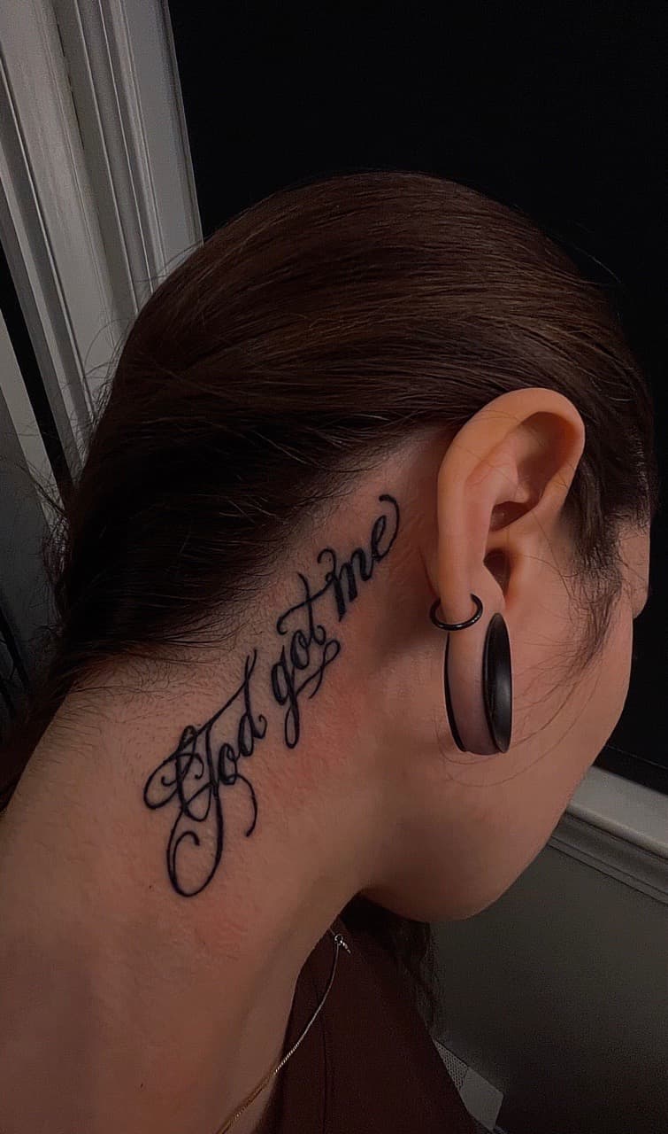 Script + Lettering phrase tattoo on Neck (Side) by Pain_Ink on TattMe