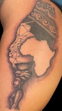 Black & Grey + Illustrative africa tattoo on Upper Arm by Pablo_Bradley on TattMe