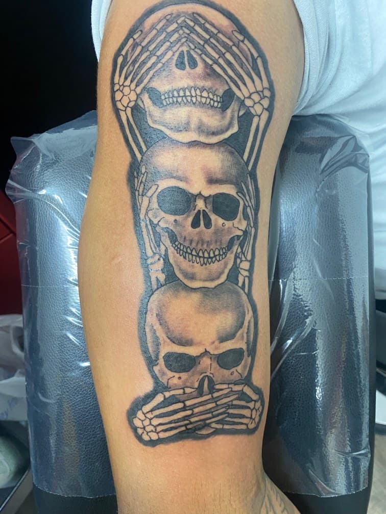 Black & Grey + Illustrative skulls tattoo on Forearm by Pablo_Bradley on TattMe