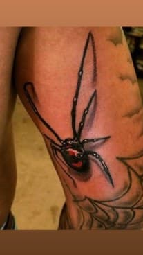 Black & Grey + Color spider tattoo on Thigh by Pablo_Bradley on TattMe