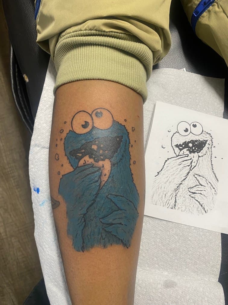 Cartoon + Color cookie monster tattoo on Forearm by Pablo_Bradley on TattMe