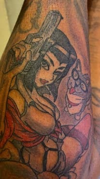 Illustrative + Color woman tattoo on Upper Arm by Pablo_Bradley on TattMe