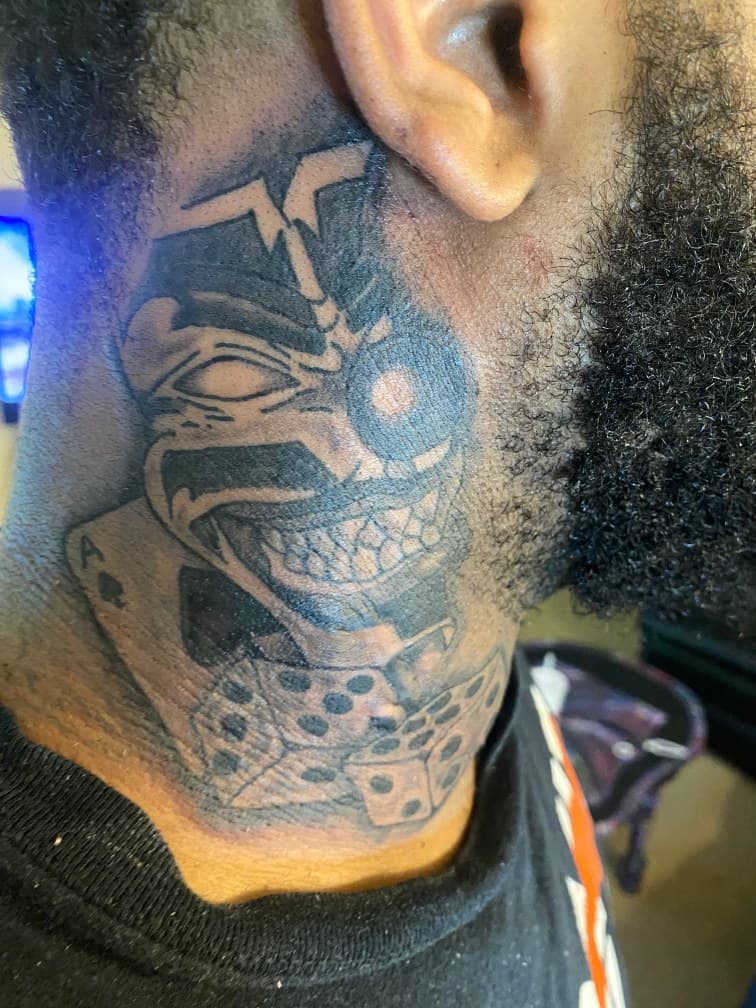 Black & Grey + Illustrative dice tattoo on Neck (Side) by Pablo_Bradley on TattMe