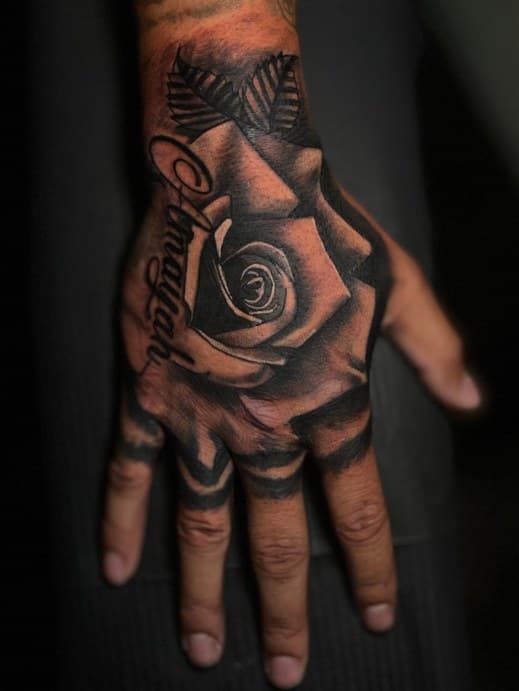 Black & Grey + Floral rose tattoo on Hand by Leway_Tattoos on TattMe