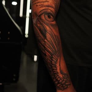 Black & Grey + Realism eye tattoo on Half Sleeve by Leway_Tattoos on TattMe