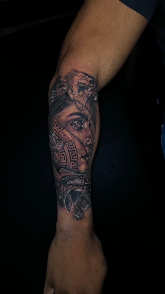 Black & Grey + Realism woman tattoo on Half Sleeve by Leway_Tattoos on TattMe