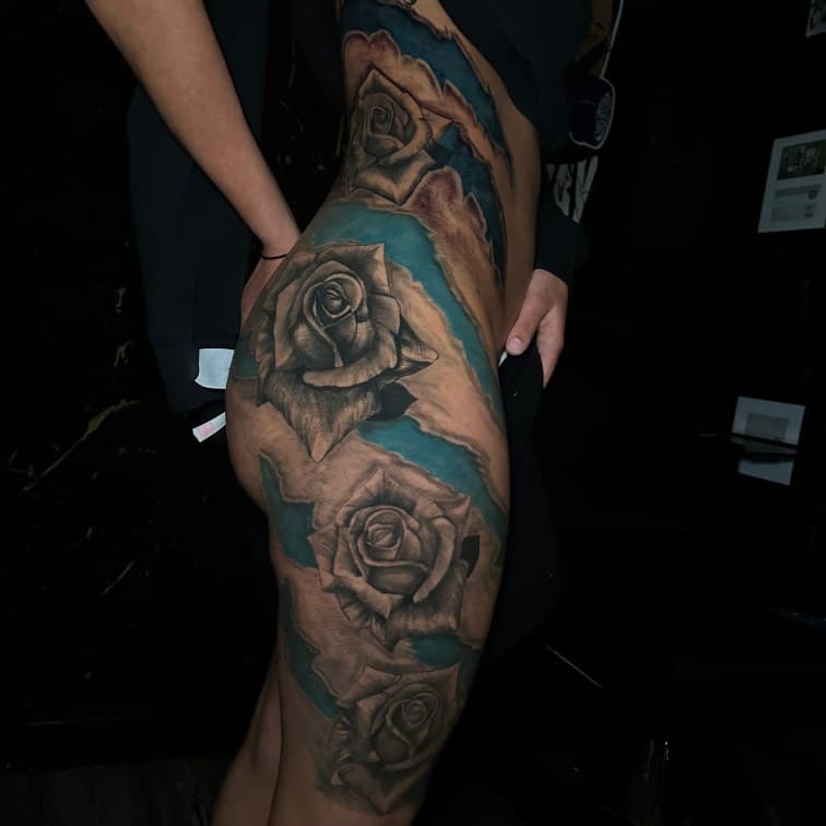 Black & Grey + Realism roses tattoo on Side (Torso) by Leway_Tattoos on TattMe
