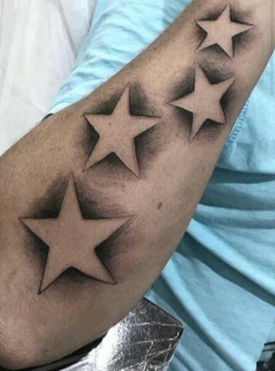 Black & Grey + Geometric stars tattoo on Forearm by InkFluenceTat2s on TattMe