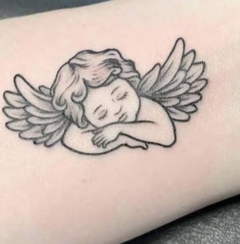 Fine Line + Black & Grey angel tattoo on Forearm by InkFluenceTat2s on TattMe