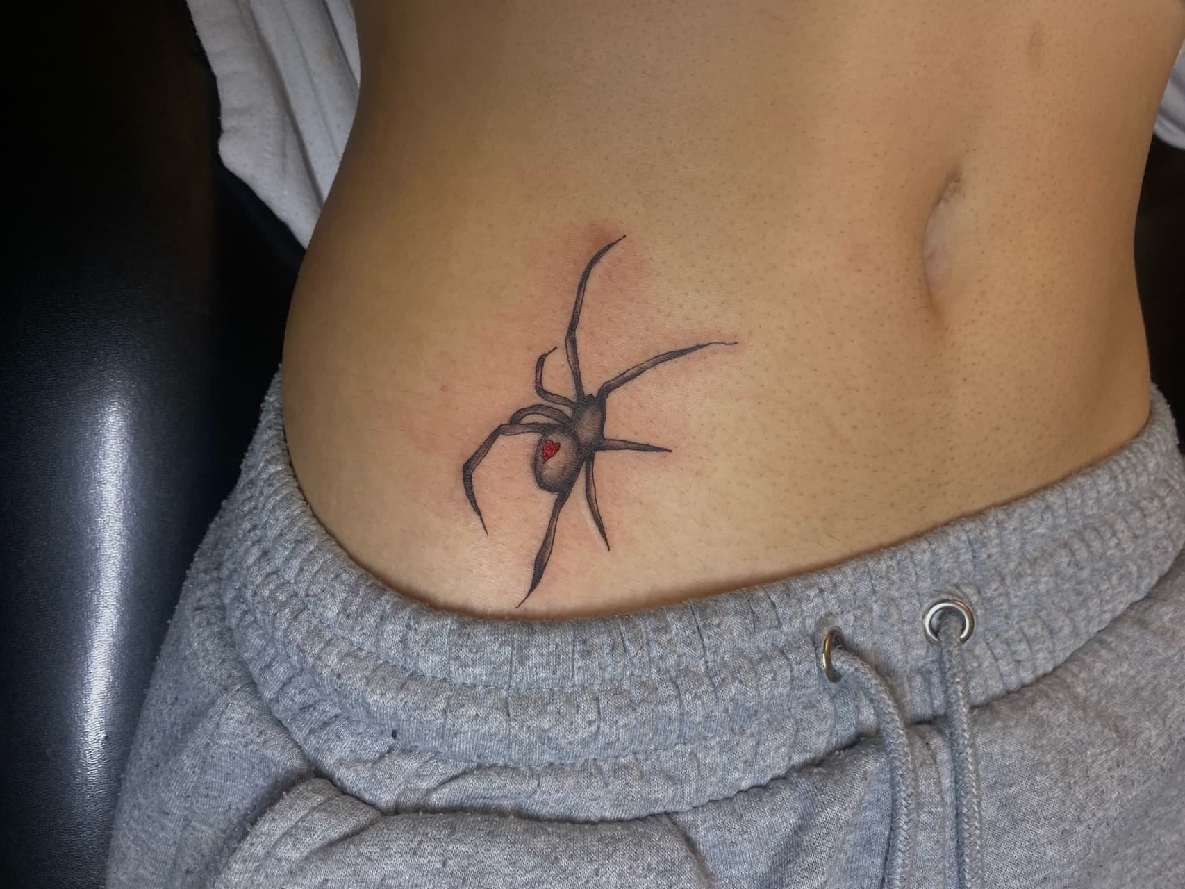 Black & Grey + Illustrative spider tattoo on Stomach by Pretty_In_Ink on TattMe