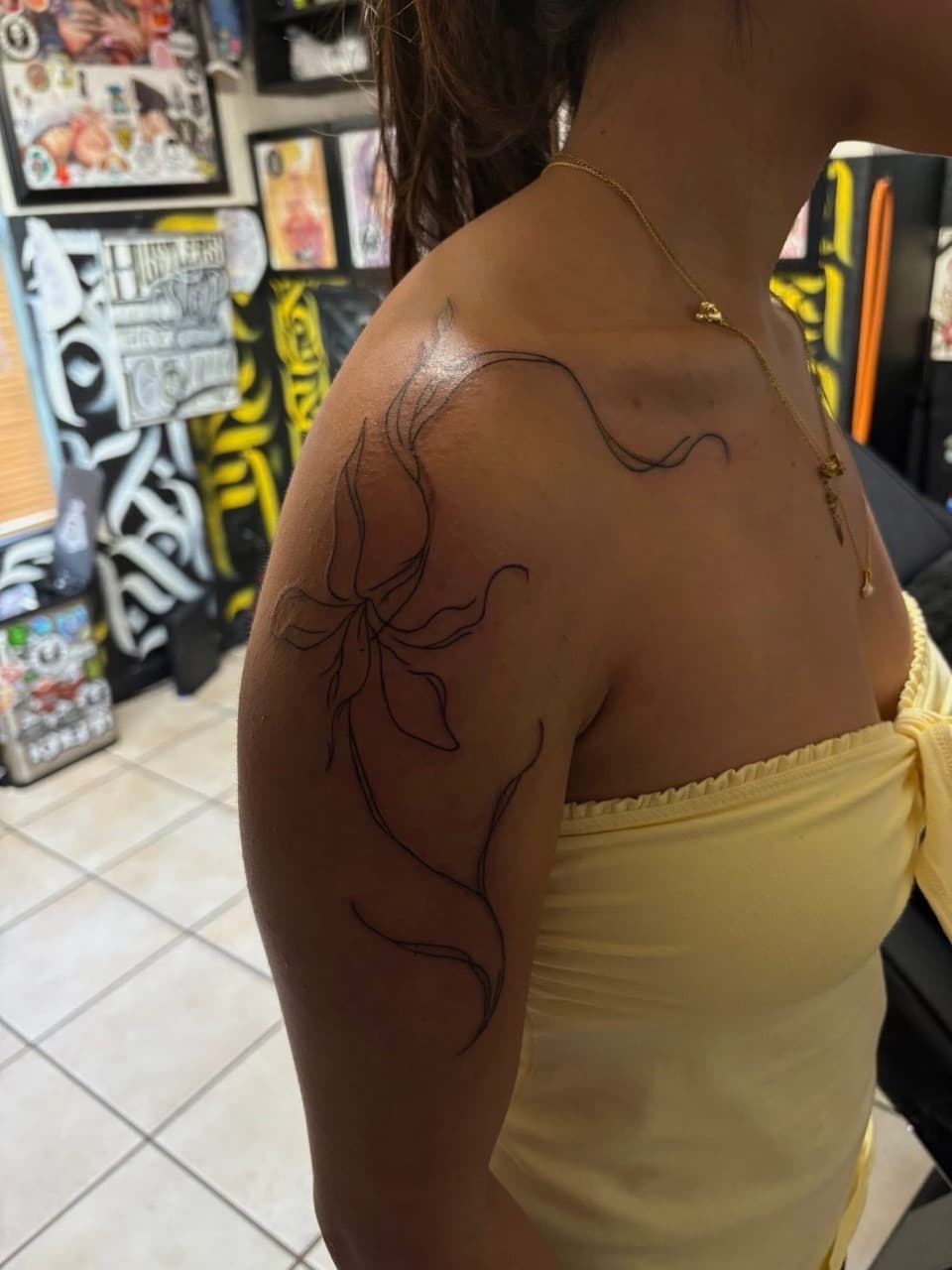 Fine Line + Floral flower tattoo on Shoulder by Pretty_In_Ink on TattMe
