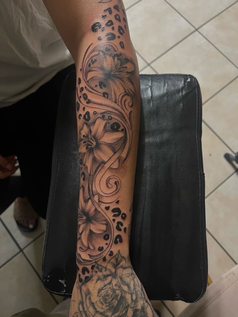 Floral + Black & Grey lilies tattoo on Forearm by Pretty_In_Ink on TattMe