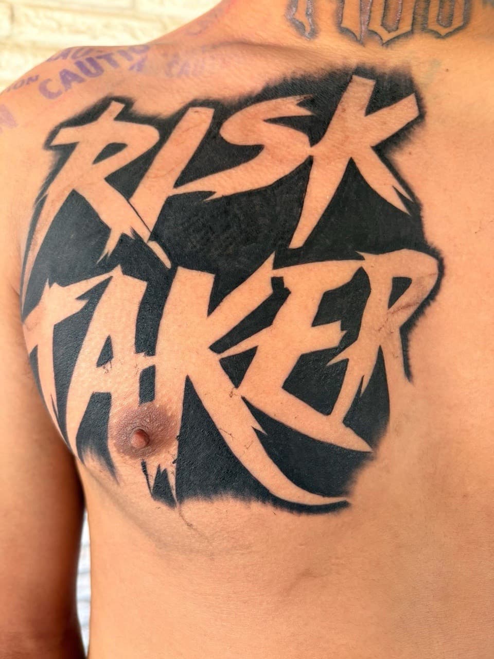 Lettering + Black-work words tattoo on Chest by Pretty_In_Ink on TattMe