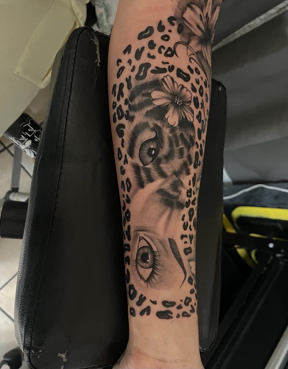 Black & Grey + Illustrative leopard tattoo on Forearm by Pretty_In_Ink on TattMe
