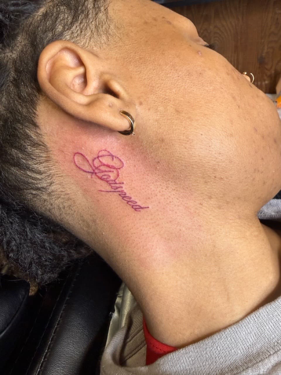 Script + Lettering godspeed tattoo on Behind Ear by TattedByEjai on TattMe