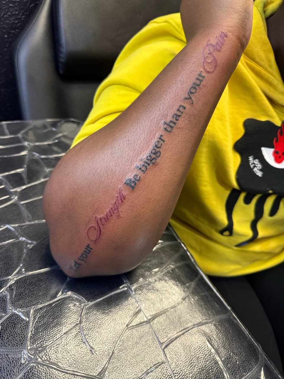 Lettering + Script strength tattoo on Forearm by TattedByEjai on TattMe