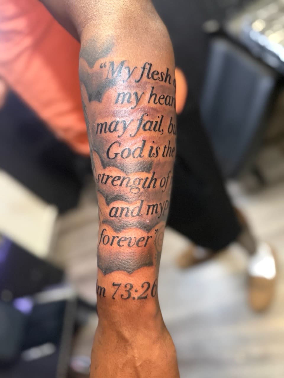 Lettering + Script scripture tattoo on Forearm by TattedByEjai on TattMe