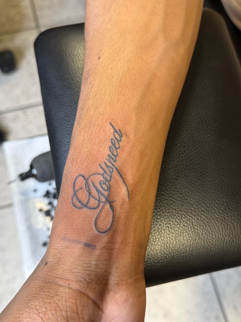 Lettering + Script godspeed tattoo on Forearm by TattedByEjai on TattMe