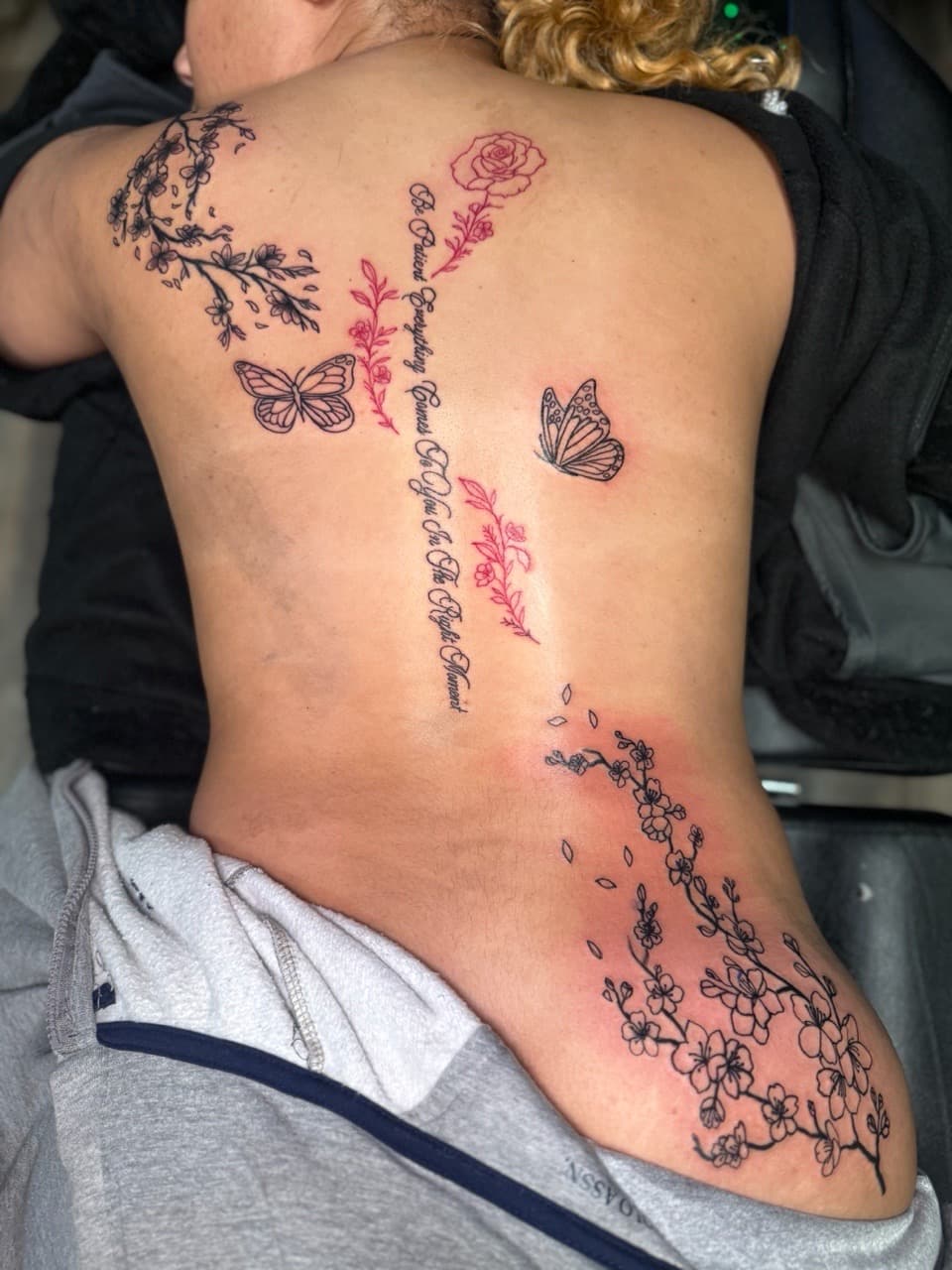 Fine Line + Floral cherry blossoms tattoo by TattedByEjai on TattMe