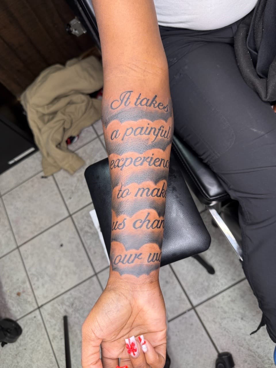 Lettering + Script clouds tattoo on Forearm by TattedByEjai on TattMe