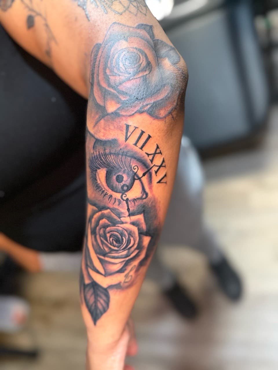 Black & Grey + Realism roses tattoo on Upper Arm by TattedByEjai on TattMe