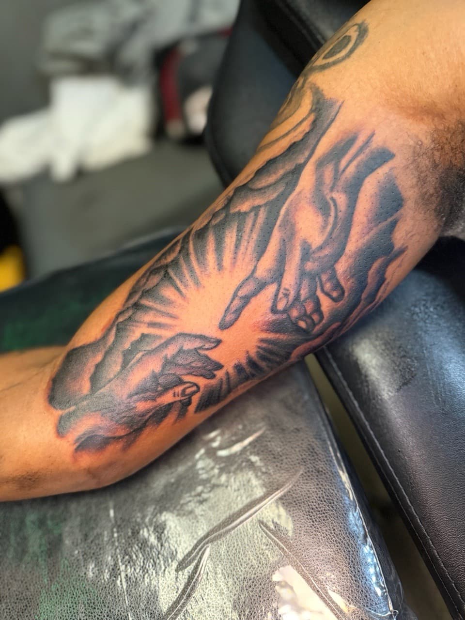 Black & Grey + Illustrative hands tattoo on Forearm by TattedByEjai on TattMe