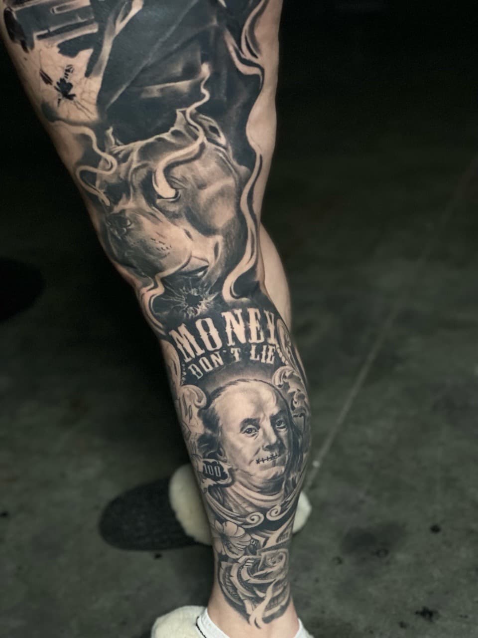 Black & Grey + Realism lion tattoo on Full Leg Sleeve by Sir_Julius_Tattz on TattMe