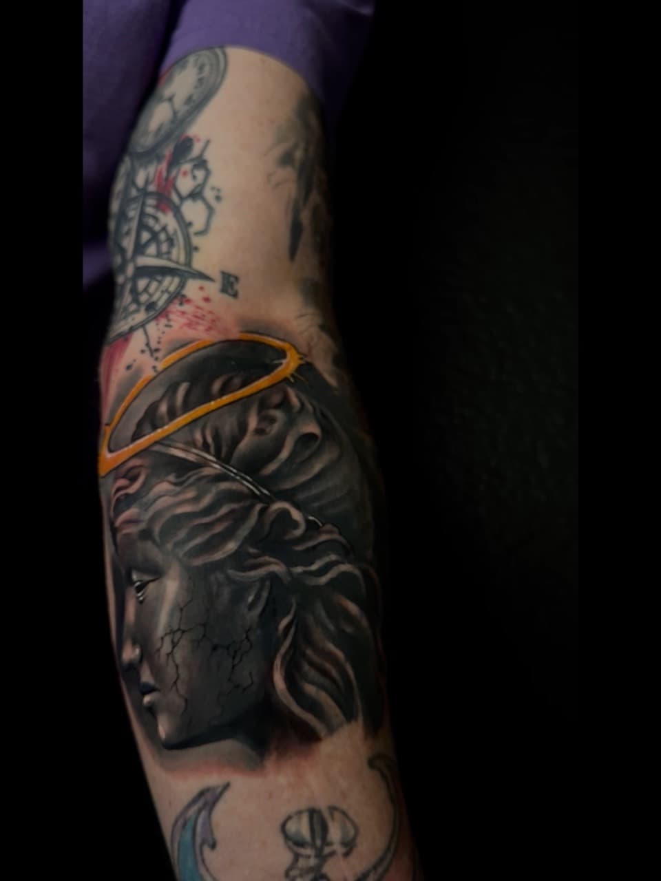 Realism + Black & Grey statue tattoo on Half Sleeve by Sir_Julius_Tattz on TattMe
